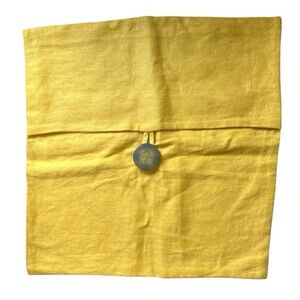 Pottery Barn Big Button Textured Linen Pillow Cover Yellow Minimalist 18” READ